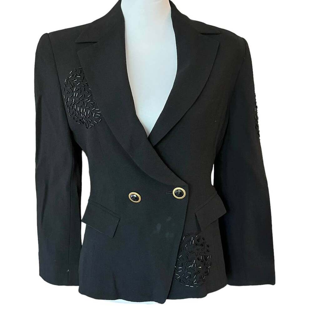 Vintage Laurel Sparkle Beaded Black Wool Jacket Size 36 (Small)
